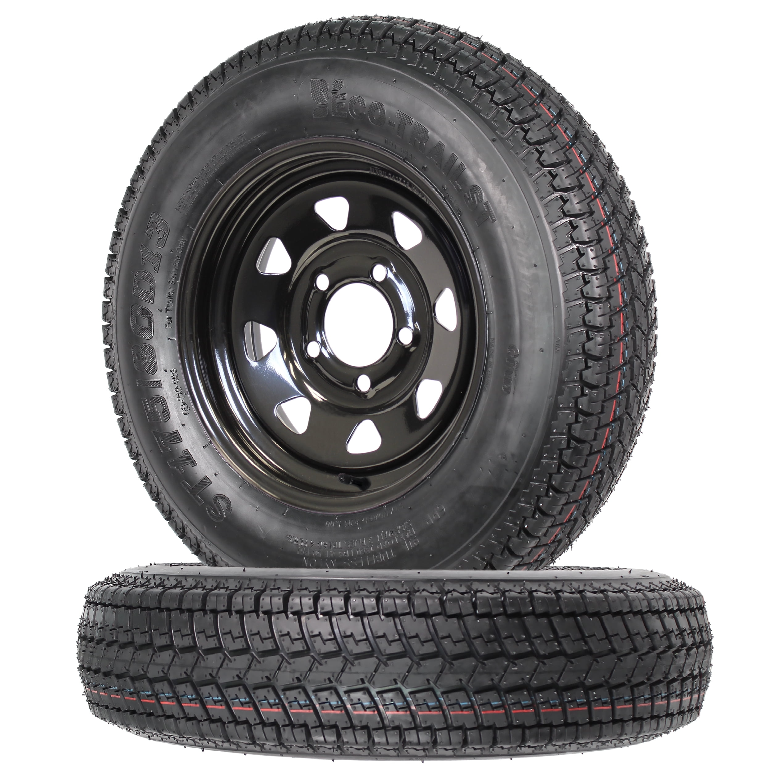2-Pack Trailer Tire & Rim – ST175/80D13 Bias Ply with Rim