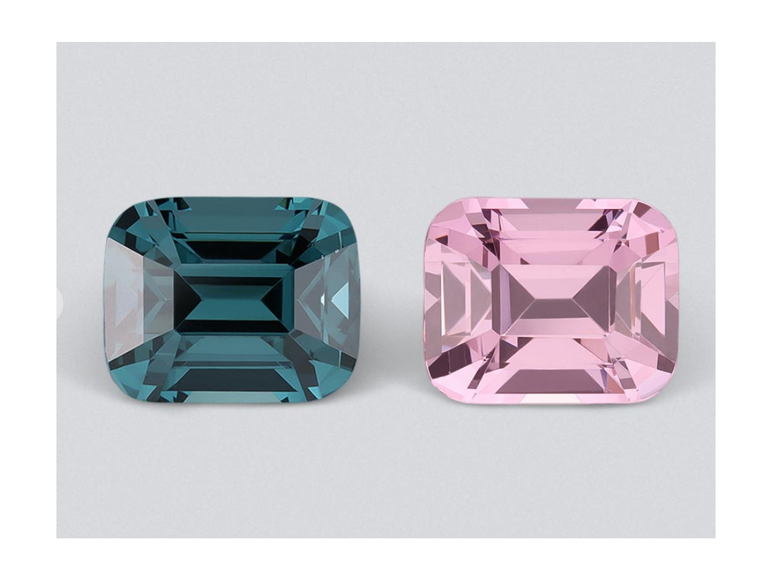 Pair of blue-green and pink spinels