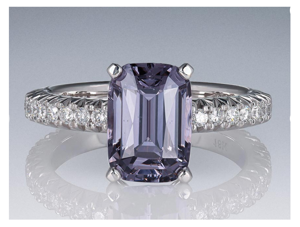 Lavender Spinel with diamonds ring , 18k white gold