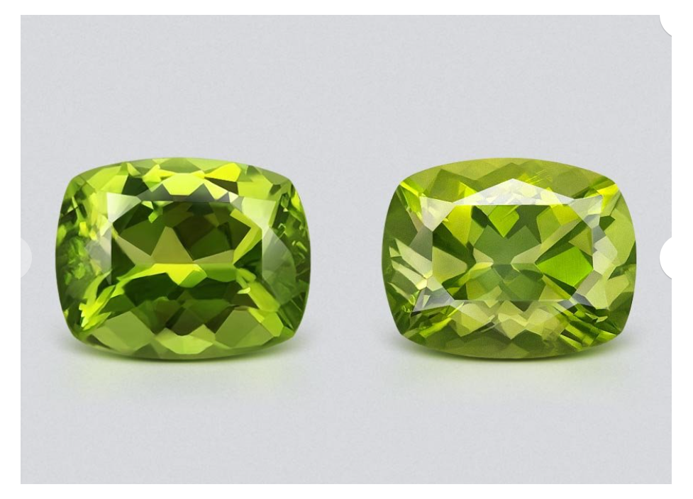 Pair of cushion cut peridots